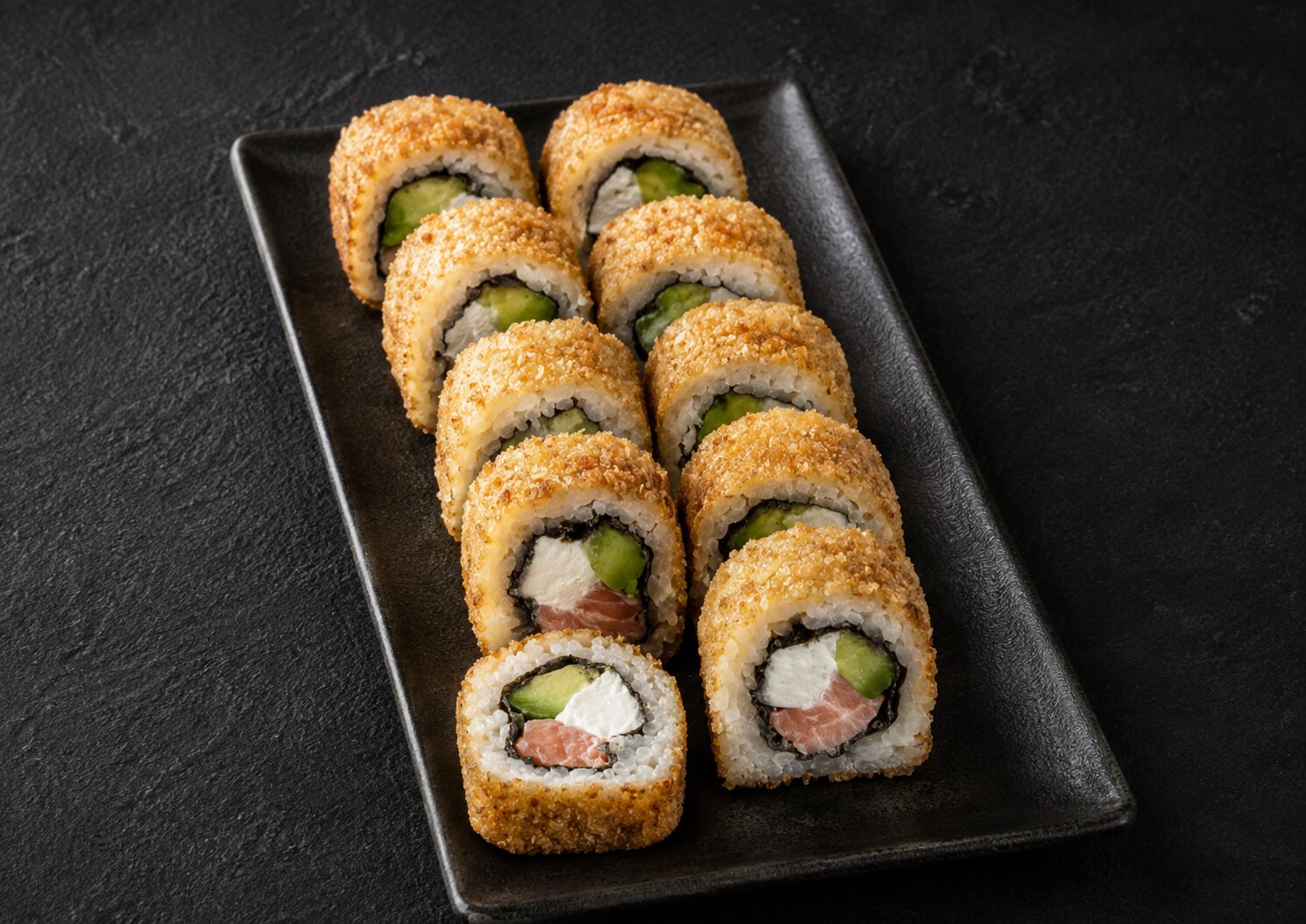 Rolls crunch panés et rolls cristal translucides